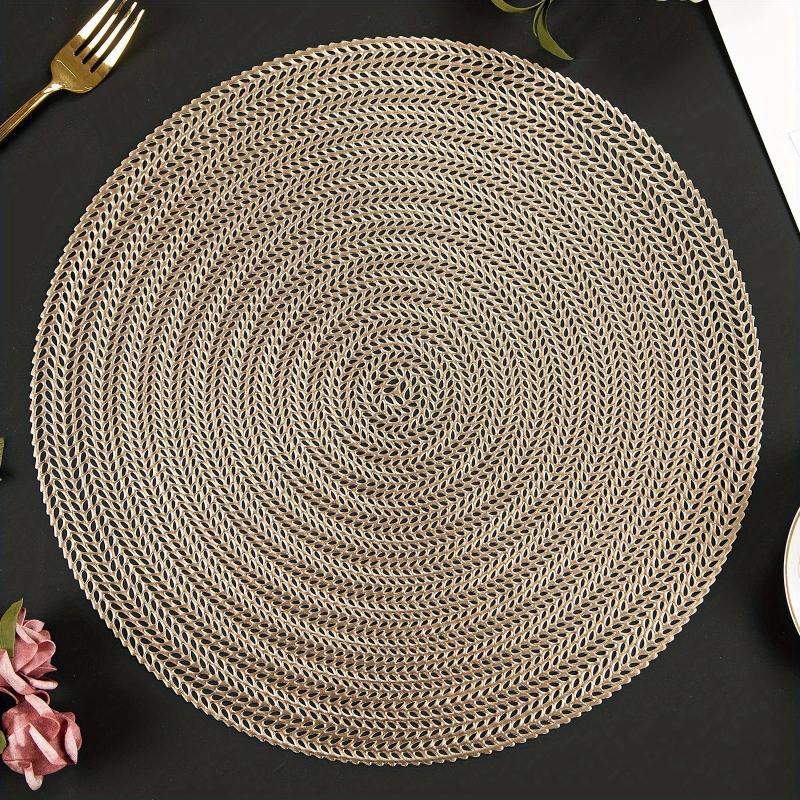 6pcs Round Placemats PVC Waterproof Bronzing Series Insulation Non Slip Mat