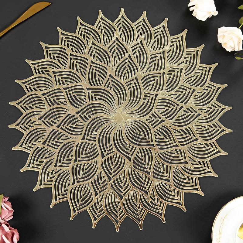 6pcs Round Placemats PVC Waterproof Bronzing Series Insulation Non Slip Mat