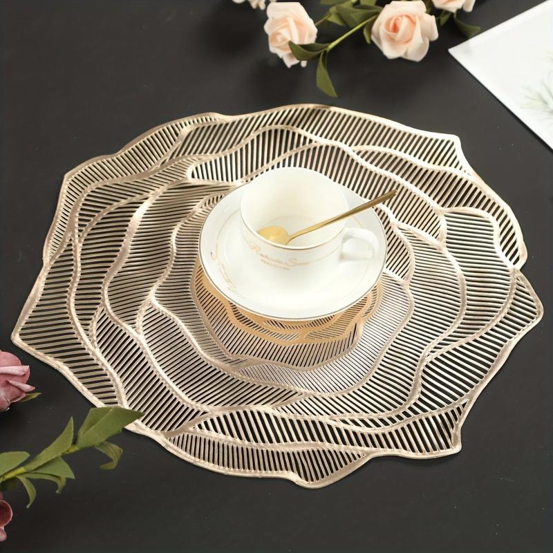 6pcs Round Placemats PVC Waterproof Bronzing Series Insulation Non Slip Mat