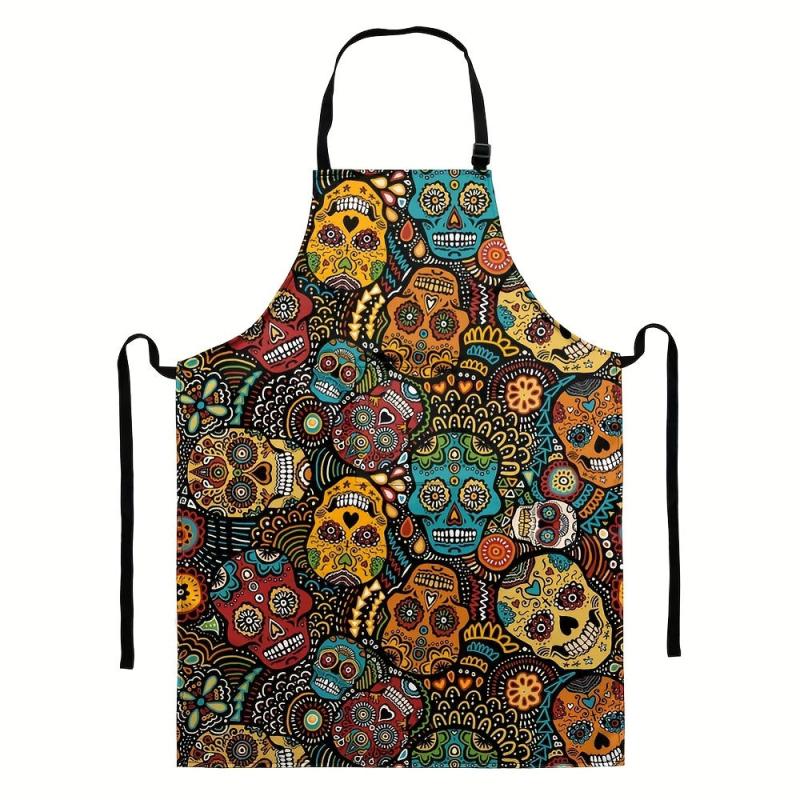 Halloween Skull Kitchen Apron Waterproof Restaurant Waiter Work Clothes