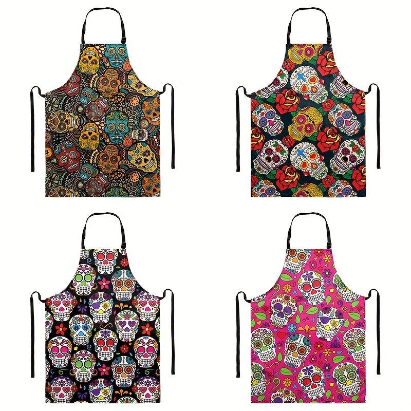 Halloween Skull Kitchen Apron Waterproof Restaurant Waiter Work Clothes