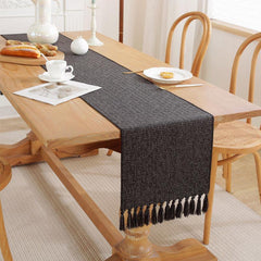 Rustic Table Runner with Tassel Boho Burlap Farmhouse Style Linen Runner