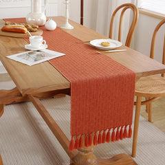 Rustic Table Runner with Tassel Boho Burlap Farmhouse Style Linen Runner