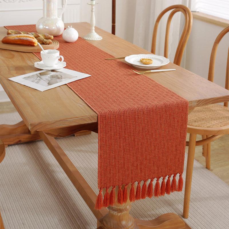 Rustic Table Runner with Tassel Boho Burlap Farmhouse Style Linen Runner