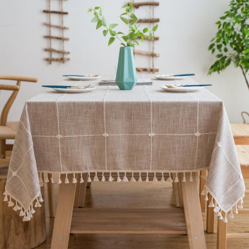 Nordic Plaid Tablecloth with Tassel for Home Decoration