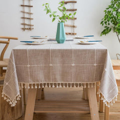 Nordic Plaid Tablecloth with Tassel for Home Decoration