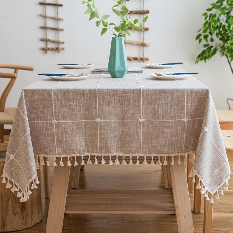 Nordic Plaid Tablecloth with Tassel for Home Decoration