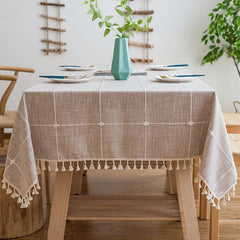 Nordic Plaid Tablecloth with Tassel for Home Decoration