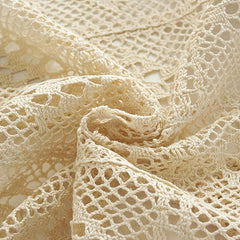 Vintage Crochet Table Cover Beige Square Tassel Lace Doily