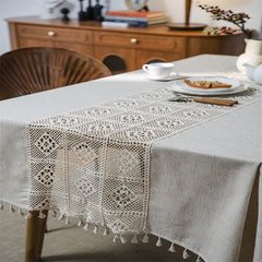 American Boho Style Crochet Beige Tablecloth