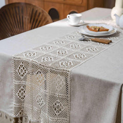 American Boho Style Crochet Beige Tablecloth