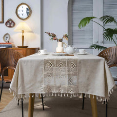 American Boho Style Crochet Beige Tablecloth