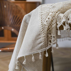 American Boho Style Crochet Beige Tablecloth