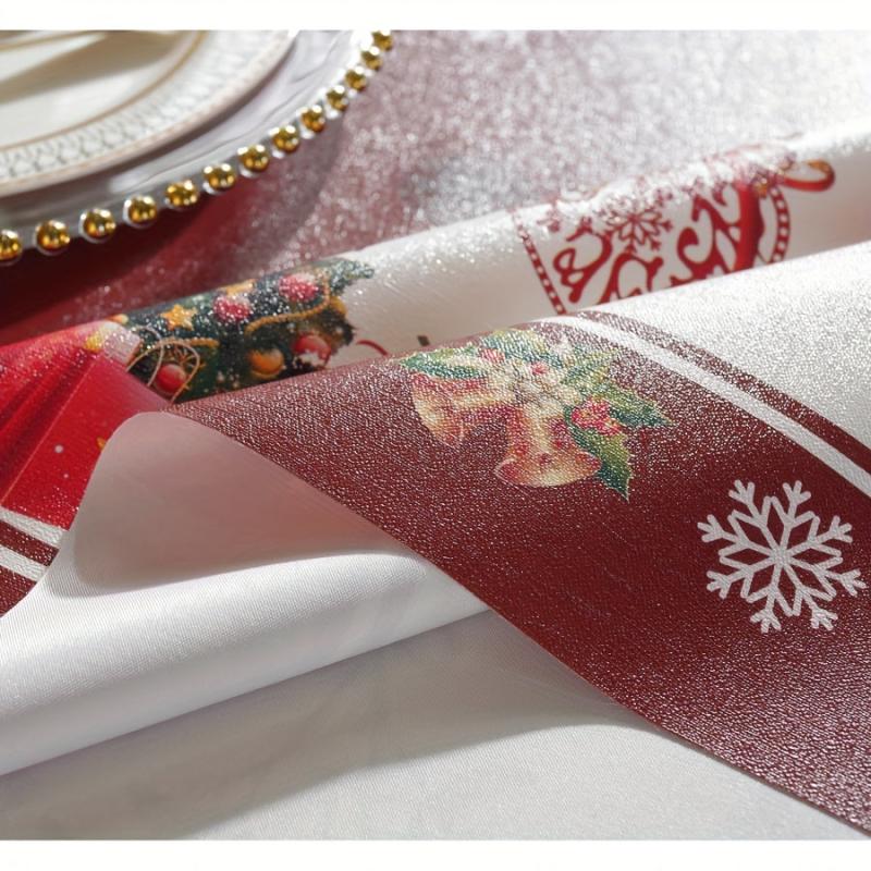 Polyester Merry Christmas Tablecloth with Tree Snowflake Pattern