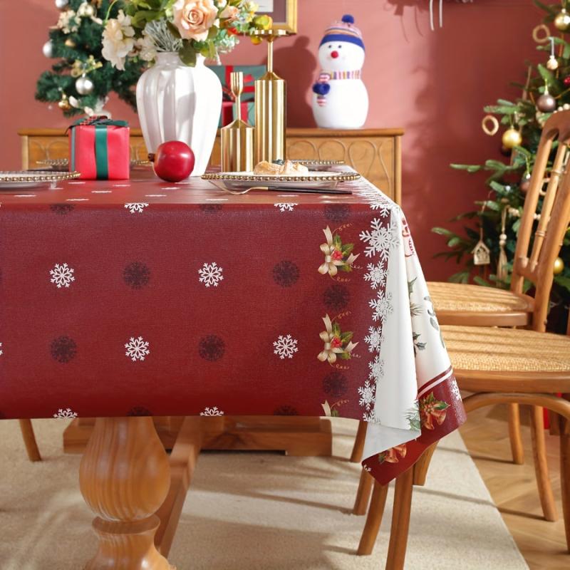 Polyester Merry Christmas Tablecloth with Tree Snowflake Pattern