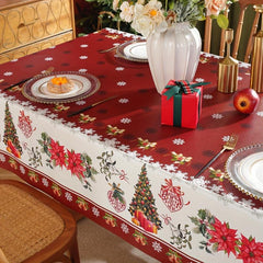 Polyester Merry Christmas Tablecloth with Tree Snowflake Pattern