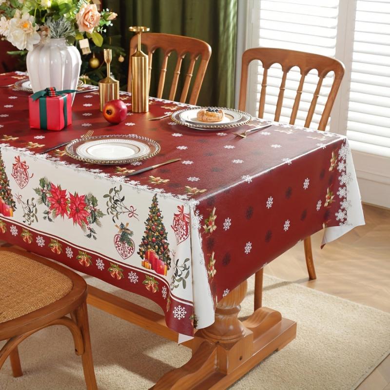 Polyester Merry Christmas Tablecloth with Tree Snowflake Pattern