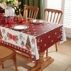 Polyester Merry Christmas Tablecloth with Tree Snowflake Pattern