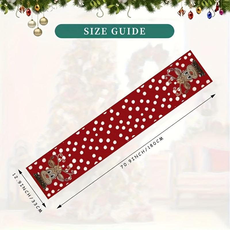 Cartoon Reindeer Table Runner Red Christmas Seasonal Winter Holiday Kitchen Deco