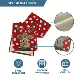 Cartoon Reindeer Table Runner Red Christmas Seasonal Winter Holiday Kitchen Deco