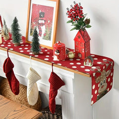 Cartoon Reindeer Table Runner Red Christmas Seasonal Winter Holiday Kitchen Deco