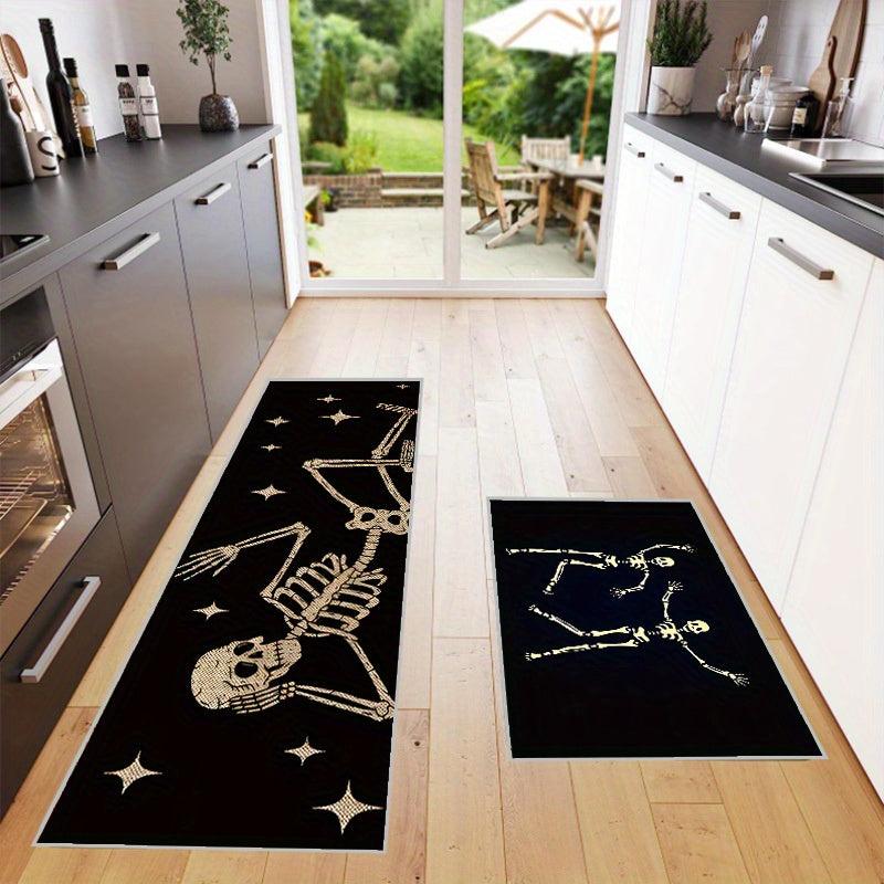 2pcs Halloween Skeleton Kitchen Mat - Anti Fatigue Non Slip Waterproof Mat