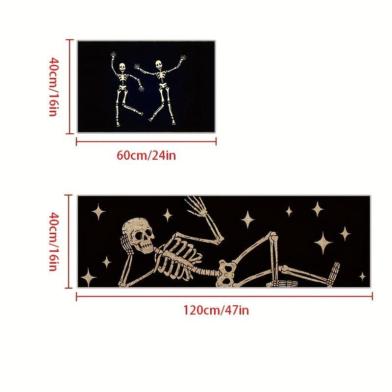 2pcs Halloween Skeleton Kitchen Mat - Anti Fatigue Non Slip Waterproof Mat