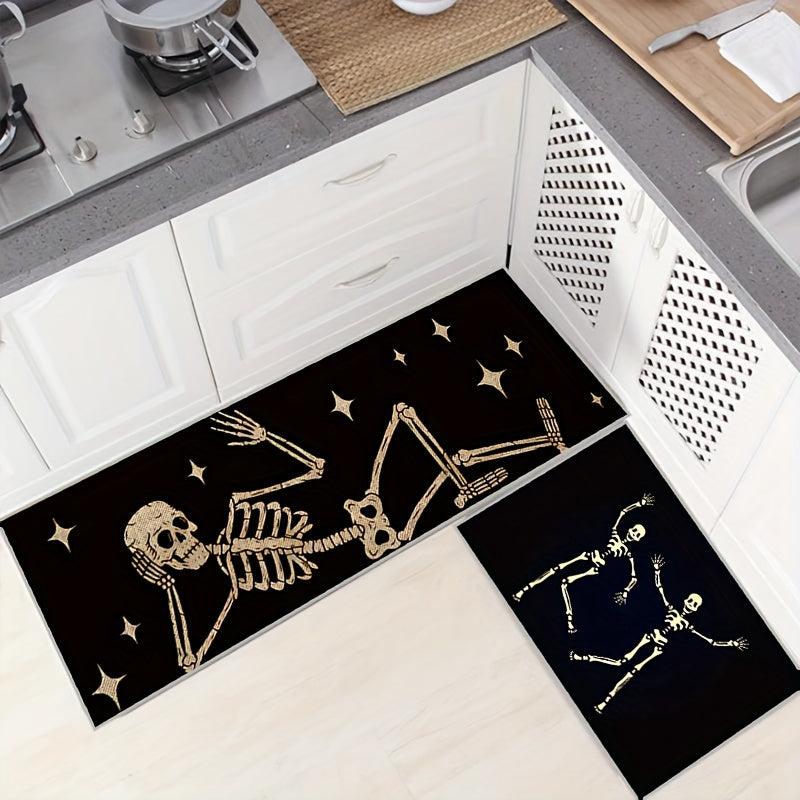 2pcs Halloween Skeleton Kitchen Mat - Anti Fatigue Non Slip Waterproof Mat