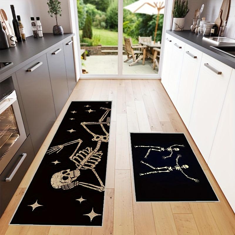 2pcs Halloween Skeleton Kitchen Mat - Anti Fatigue Non Slip Waterproof Mat