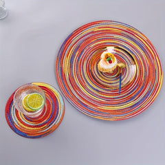 Colorful Rainbow Round Placemat Set 6pcs Heat Insulation Coasters Non-slip Mats
