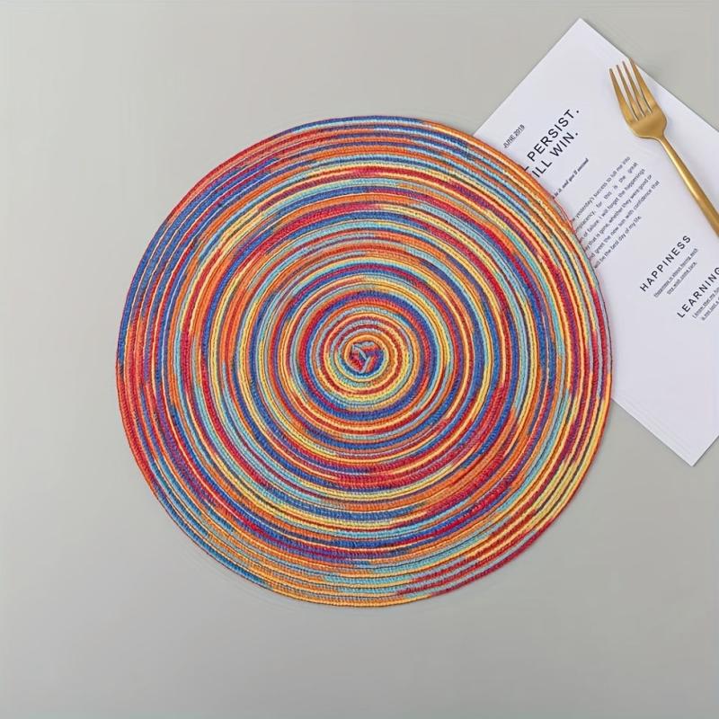 Colorful Rainbow Round Placemat Set 6pcs Heat Insulation Coasters Non-slip Mats