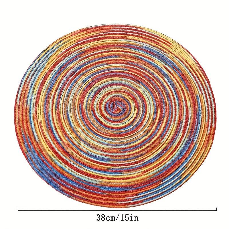 Colorful Rainbow Round Placemat Set 6pcs Heat Insulation Coasters Non-slip Mats
