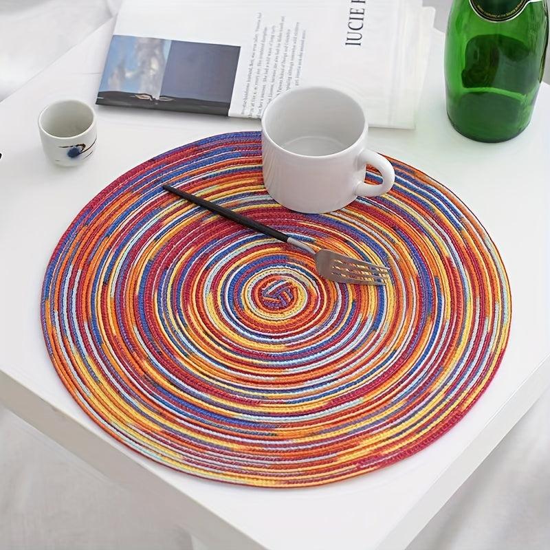 Colorful Rainbow Round Placemat Set 6pcs Heat Insulation Coasters Non-slip Mats