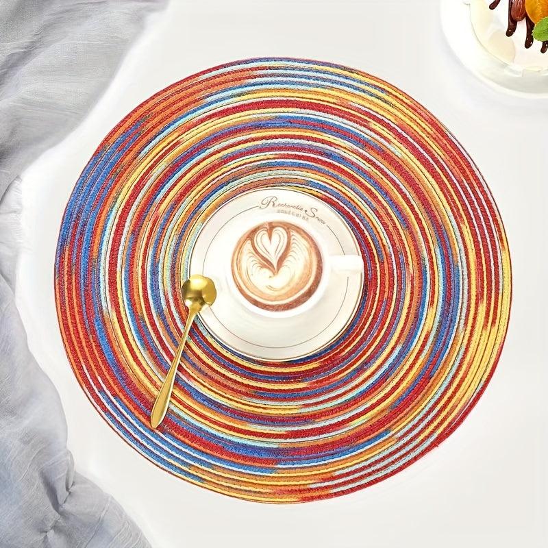 Colorful Rainbow Round Placemat Set 6pcs Heat Insulation Coasters Non-slip Mats