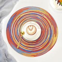 Colorful Rainbow Round Placemat Set 6pcs Heat Insulation Coasters Non-slip Mats
