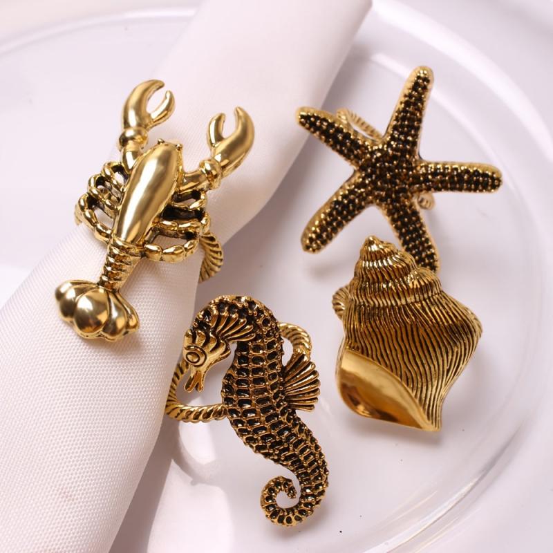 2pcs Ocean Metal Napkin Rings for Beach and Wedding Parties Table Decor