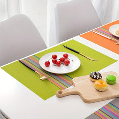 4pcs Colorful Vinyl Striped Placemat Heat Insulation Pad
