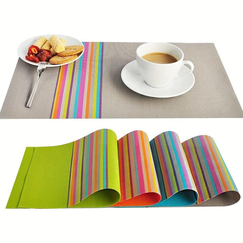 4pcs Colorful Vinyl Striped Placemat Heat Insulation Pad