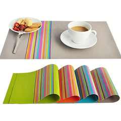 4pcs Colorful Vinyl Striped Placemat Heat Insulation Pad