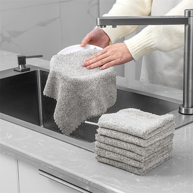 5pcs Kitchen Cloth Dish Towels Absorbent Bamboo Charcoal Fiber Nonstick Washable