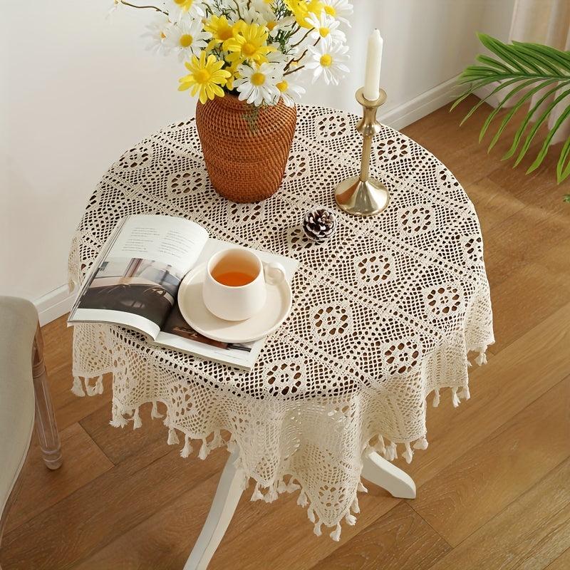 Cotton Crochet Lace Tablecloth with Small Spike Lace - Pastoral Style