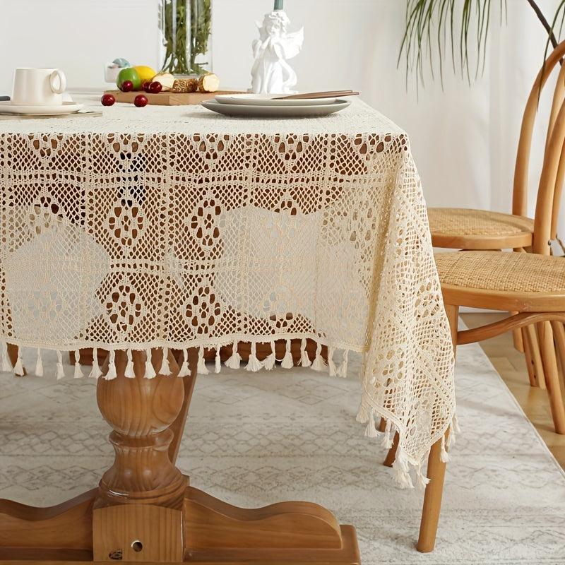 Cotton Crochet Lace Tablecloth with Small Spike Lace - Pastoral Style