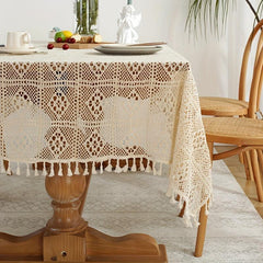 Cotton Crochet Lace Tablecloth with Small Spike Lace - Pastoral Style
