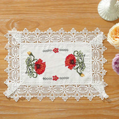 Polyester Table Runner with Colorful Embroidery Flowers Lace Fringe