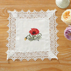 Polyester Table Runner with Colorful Embroidery Flowers Lace Fringe
