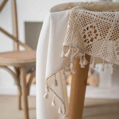 Polyester Beige Tablecloth Solid Dustproof Farmhouse Rectangular Decor