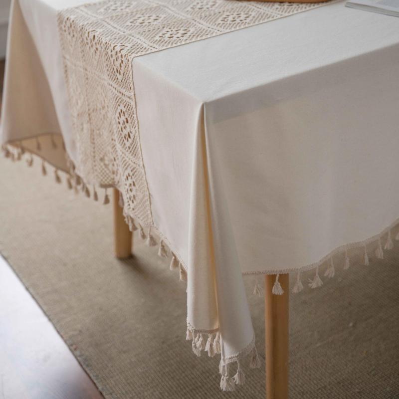 Polyester Beige Tablecloth Solid Dustproof Farmhouse Rectangular Decor