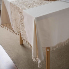Polyester Beige Tablecloth Solid Dustproof Farmhouse Rectangular Decor