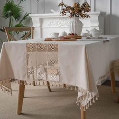 Polyester Beige Tablecloth Solid Dustproof Farmhouse Rectangular Decor