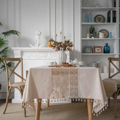 Polyester Beige Tablecloth Solid Dustproof Farmhouse Rectangular Decor